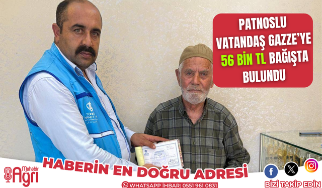 Patnoslu Vatandaş gazze’ye 56 bin tl bağışta bulundu