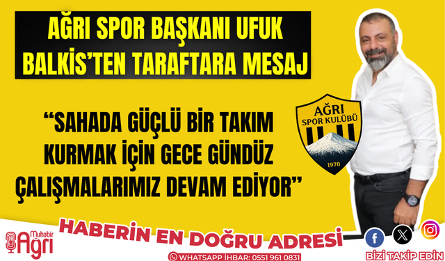 Ağrı Spor Başkanı Ufuk Balkis’ten Taraftara Mesaj: “Sessizlik, En Sağlam Hazırlığın İşaretidir”