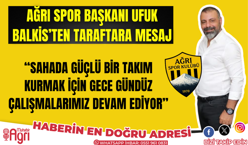 Ağrı Spor Başkanı Ufuk Balkis’ten Taraftara Mesaj: “Sessizlik, En Sağlam Hazırlığın İşaretidir”