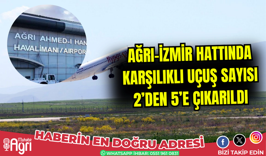 Ağrı–İzmir hattında karşılıklı uçuş sayısı 2’den 5’e çıkarıldı